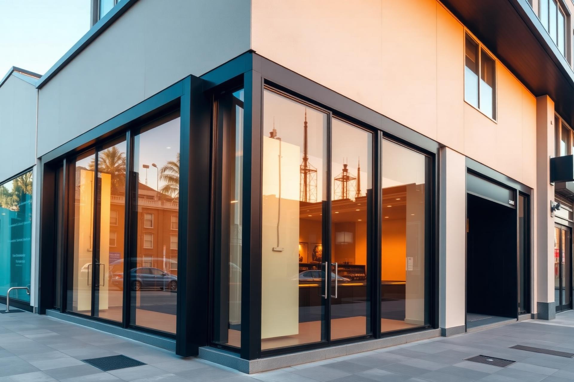 Modern aluminium shopfront with large glass windows